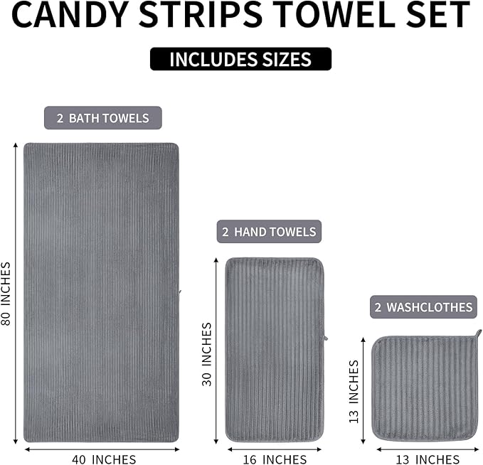 Extra Large Bath Towel Set of 6 (40"x80"),Oversized Bath Sheet Super Soft Highly Absorbent Microfibers Quick Dry Luxury Shower Towel for Bathroom Spa Gym Hotel Yoga (Gray, 6Piece)
