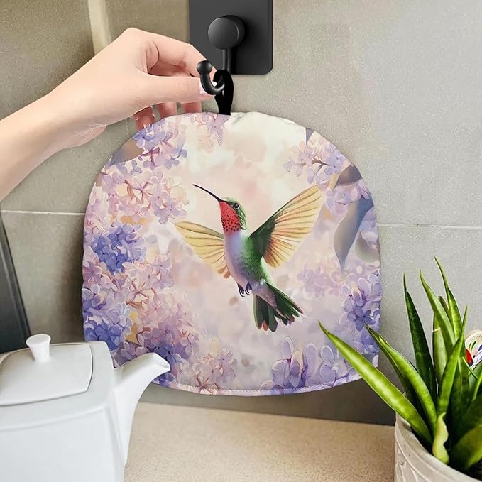Hummingbird Purple Flower Tea Cozy for Teapot Insulated Tea Cosy Washable Tea Pot Dust Covers Breakfast Warmer for Home Kitchen Office Holiday Party Décor