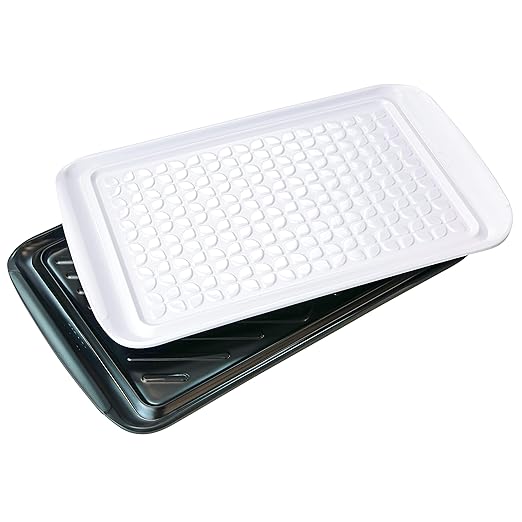 Tovolo Grilling Platters for Outdoor Grill BBQ Prep and Serve Trays Set of 2 Black White, Dishwasher Safe BPA Free Nesting Non Slip Serving Trays for Burgers Steaks Meat Veggies Toppings 17 x 10 x 2