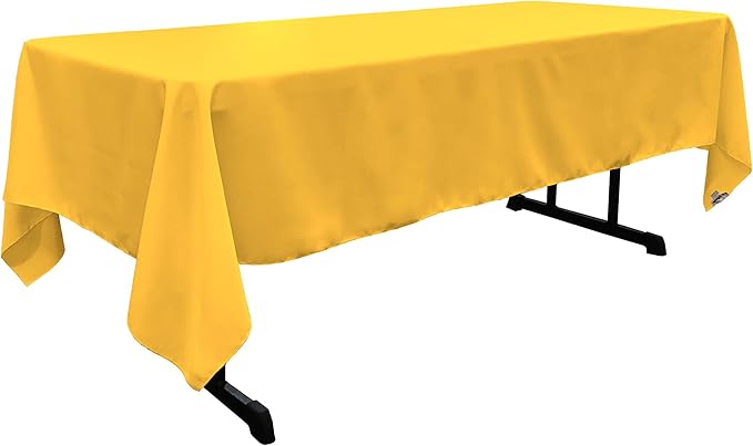 LA Linen Polyester Poplin Washable Rectangular Tablecloth, Stain and Wrinkle Resistant Table Cover 60x126, Fabric Table Cloth for Dinning, Kitchen, Party, Holiday 60 by 126-Inch, Yellow Dark