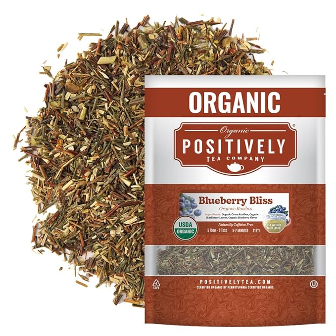 Organic Positively Tea Company, Blueberry Bliss Rooibos Tea, Loose Leaf, 16 Ounce