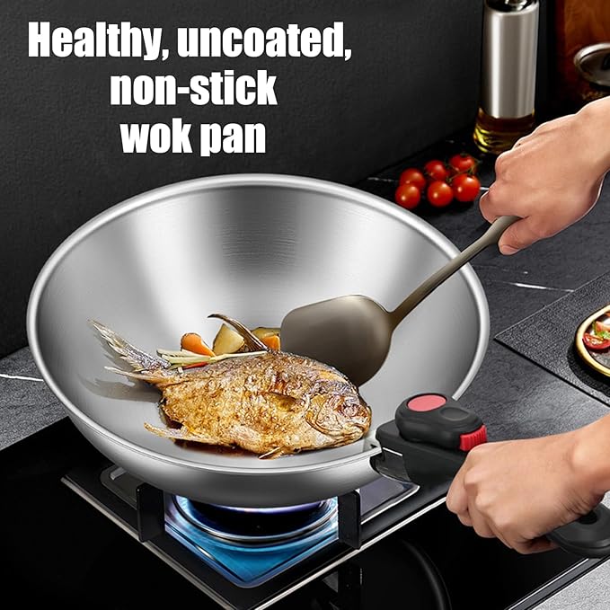 Stainless Steel Cookware Set, 6pcs Wok Pots and Pans Set Non Stick with Detachable Handle, Induction Cookware Set Kitchen Cooking Sets, RV/Camping Cookware, Dishwasher & Oven Safe,6pcs