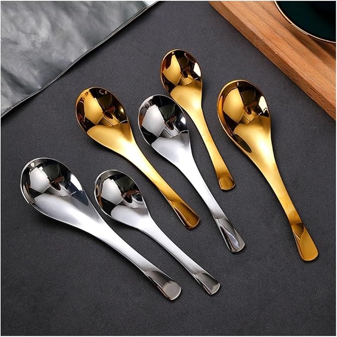 Soup Spoons,Spoons, Spoons Household Stainless Steel Soup Spoon Thickened and Deepened Rice Spoon Party Family Kitchen Restaurant(Silver,16.6 * 4.5cm)