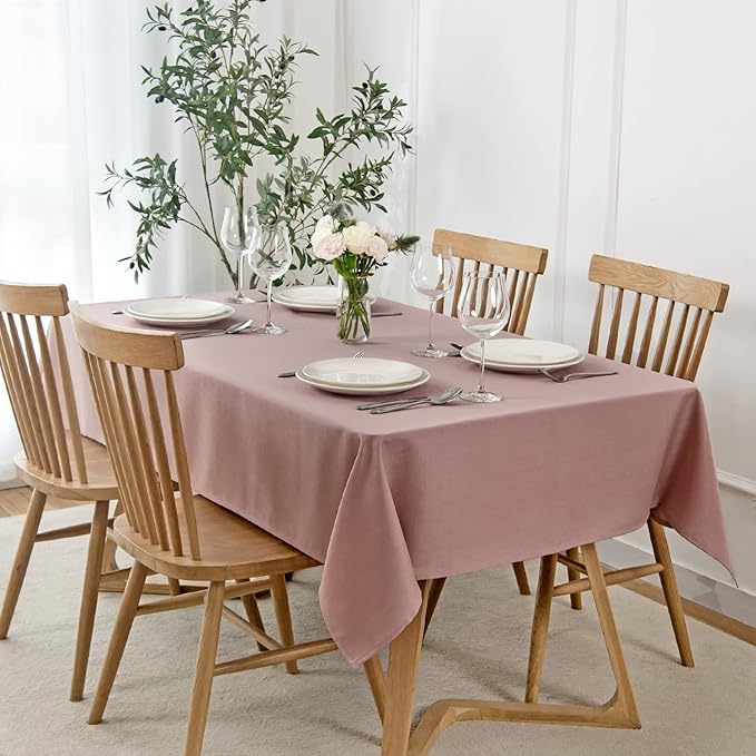 maxmill Rectangle Slubby Textured Tablecloth Waterproof Spillproof Wrinkle Free Table Cloth, Kitchen Dining Room Decoration, Fabric Table Cover for Holiday Party Dinner, 52 x 70 Inch, Dusty Pink