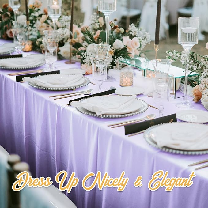 BRILLMAX 6 Pack Lavender Tablecloths 60 x 102 Inch for 6ft Rectangle Tables - 150 GSM Polyester Fabric, 15" Standard Drop, Water, Stain & Wrinkle Resistant Cloth Cover for Wedding Dining Buffet
