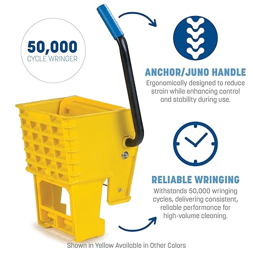 Carlisle FoodService Products 26-Quart Commercial Mop Bucket with Side-Press Wringer, Precision-Molded Polypropylene, Durable Wringer, Bucket with Non-Marking Casters, 18.5 x 16.5 x 23 Inches, Blue