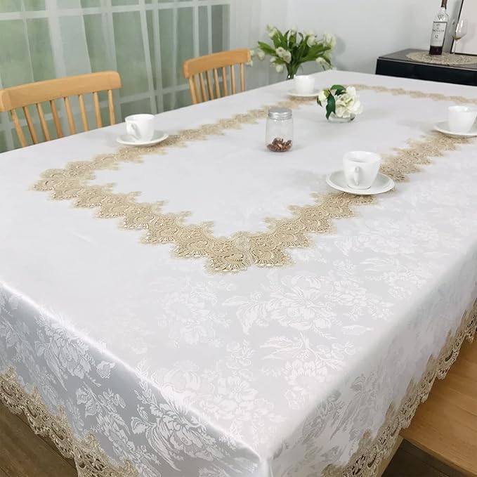 Tablecloths for Rectangle Tables Lace Elegant Decor for Dinning Home Holiday Party Kitchen Easter Christmas Wedding Farmhouse Outdoor Washable Table Linen (H17191-Beige-1, 72 * 108)
