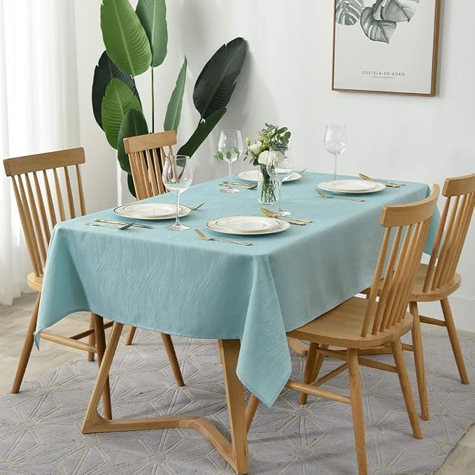maxmill Jacquard Tablecloth Swirl Design Spillproof Wrinkle Free Water Resistant Heavy Weight Soft Table Cloth Decorative Fabric Table Cover for Outdoor and Indoor Square 60 x 60 Inch Turquoise
