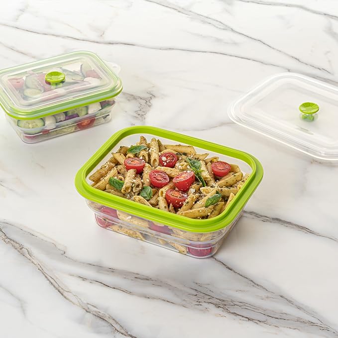 Restaurantware-Fresh Hero 51 Ounce Storage Containers, 1 Durable Airtight Food Containers - Microwavable, Freezable, Green Silicone, Collapsible, Dishwashable, With Vented Lids