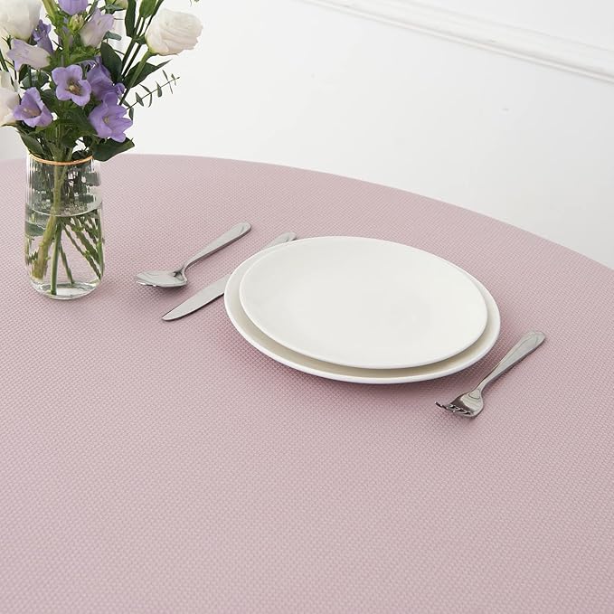 maxmill Round Textured Tablecloth Spill-Proof Wrinkle Free Soft Jacquard Table Cloth for Circular Table Cover, for Dining Room Buffet Banquet Parties Holiday Dinner, 70 Inch Dusty Pink