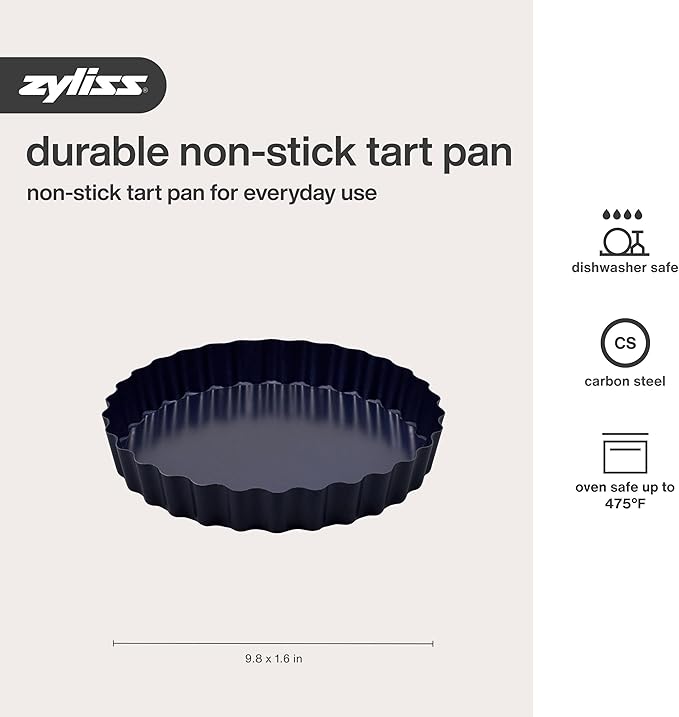 Zyliss E980197 Non-Stick Loose Base Tart Tin | 25cm/10in | Carbon Steel | Dark Blue | Cake Tin/Baking Tin/Bakeware/Cake Mould | Dishwasher Safe | 5 Year Guarantee
