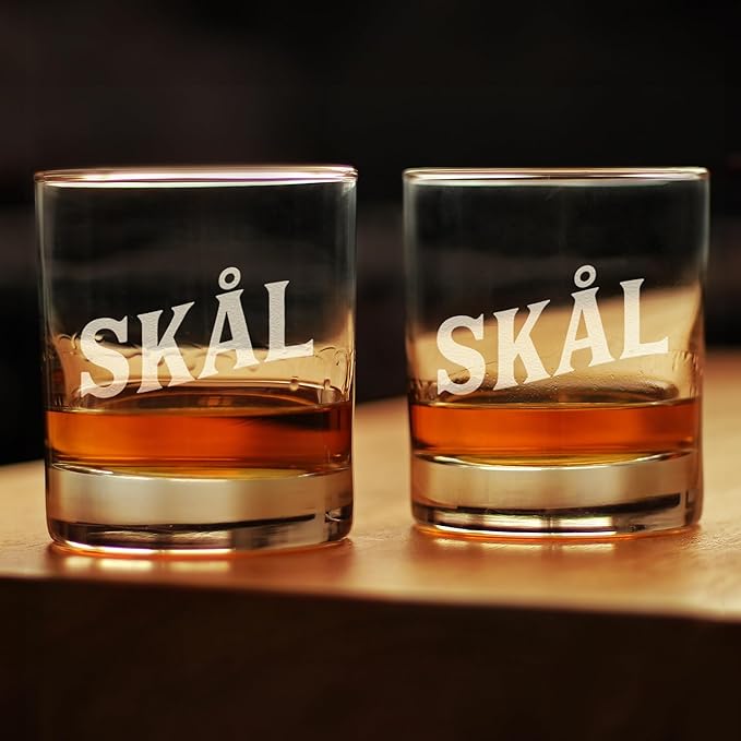 Bevvee Skal - Norwegian Cheers - Whiskey Rocks Glass - Fun Norway Themed Gifts or Party Decor for Women and Men - Set of 2-10.25 Oz