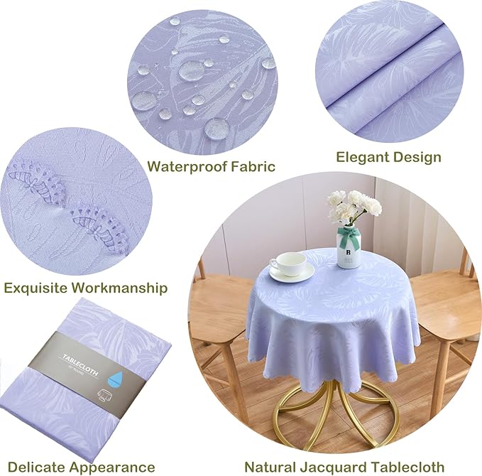 Round Tablecloth Purple Jacquard Small 40 Inch Table Cloths Up to 26" Dia Tables Waterproof Washable Wrinkle Free Soft Fabric Table Cover Kitchen Dining Room Decor Coffee Bar