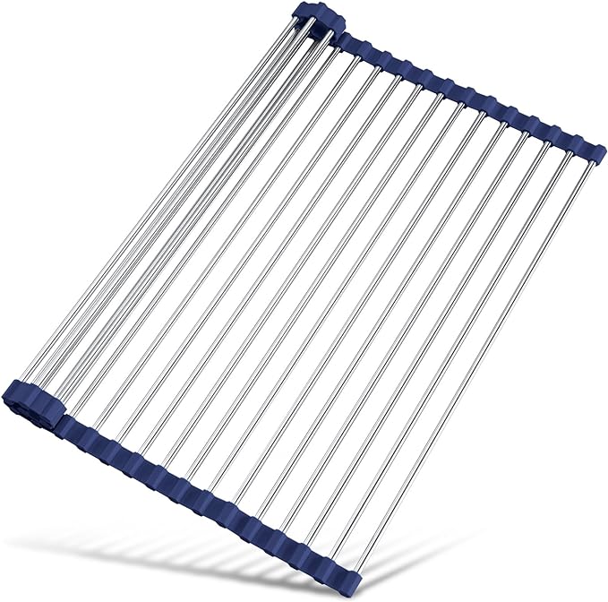 Tomorotec 21" x 15.5" Roll Up Dish Drying Rack Over Sink Drying Rack Sink Cover Kitchen Sink Accessories Gadget Multipurpose Organizer Foldable Stainless Steel Drainer