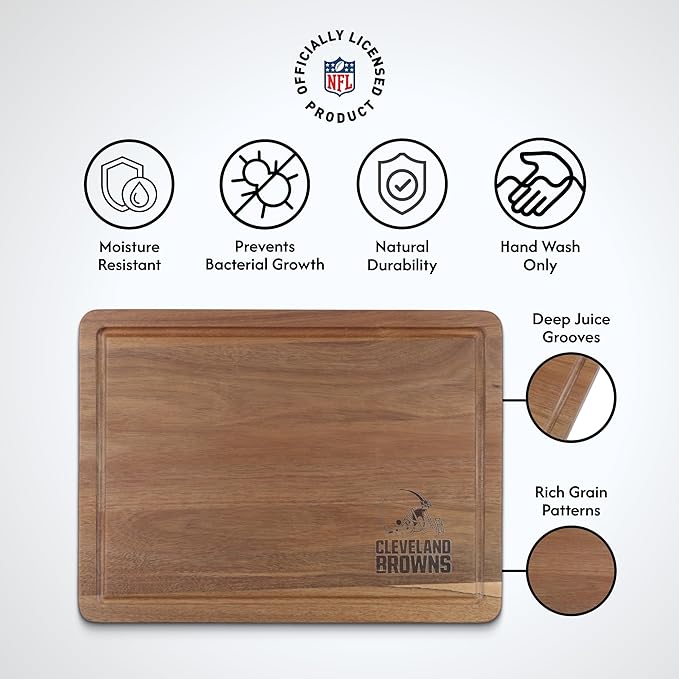 The Memory Company Officially Licensed NFL Acacia Cutting Board – 11.7" x 15.7" Durable Wood Chopping & Serving Board with Team Logo