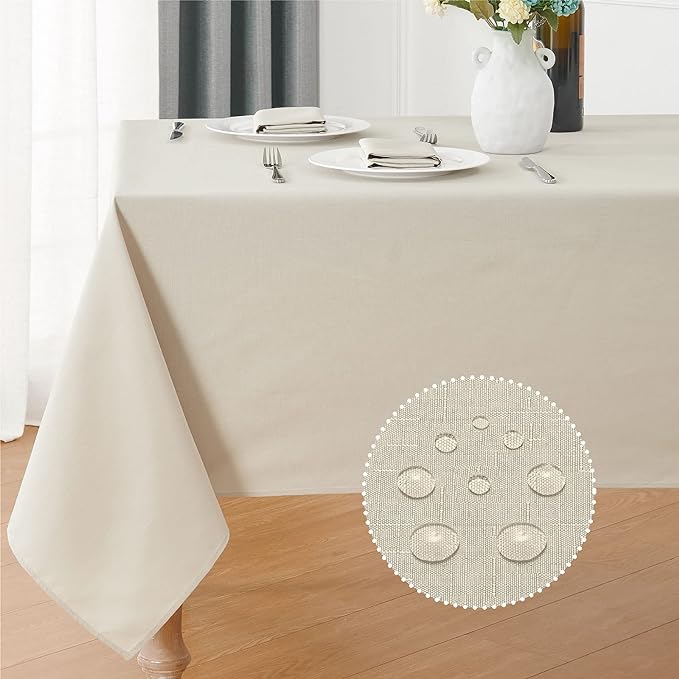 Rectangle 6 Feet Tablecloth 60x104 inch Linen Textured Table Cloth Stain and Wrinkle Resistant Washable Polyester, Decorative Table Cover Waterproof for Dining, Buffet and Camping, Beige
