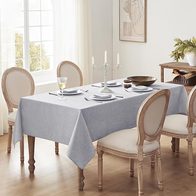 Softalker Extra Long Table Cloth Grey 60 x 144 inch Rectangular Faux Linen Tablecloth Outdoor Waterproof Stain and Wrinkle Resistant Table Cover for Spring Party Picnic Camping Decor Vintage Tabletop