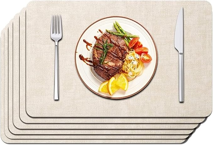 Nordic Style Western Placemat Double Layer Irregular Oil-Proof Heat Insulation Pad Hotel Leather PU Dinner Table Mat(Vin Light Grey,44x30cm 1pcs)