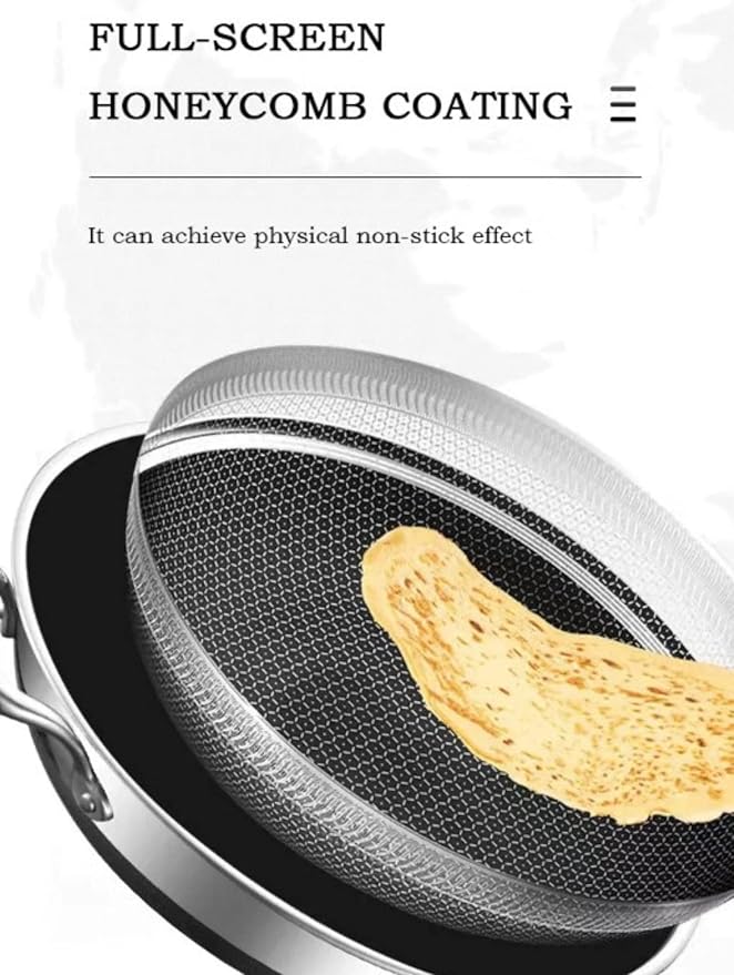 Honeycomb Wok 12 inch Pan with Lid, nonstick stir fry with silicone handles, Hybrid stainless steel cooking frying pan, dishwasher safe.