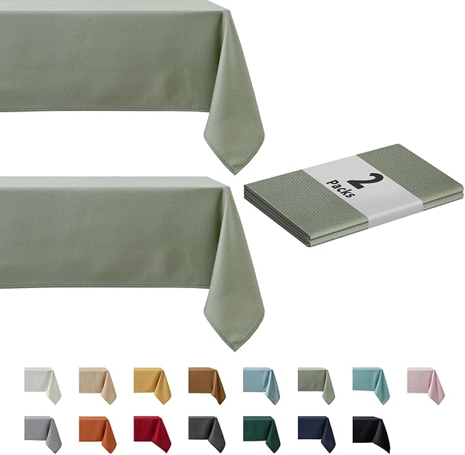 maxmill 2 Pack 60 x 84 Inch Sage Green Textured Rectangle Tablecloth Water Resistant Wrinkle Free Spillproof, Soft Jacquard Table Cloth for Banquet Parties Holiday Dinner, Indoor and Outdoor Use