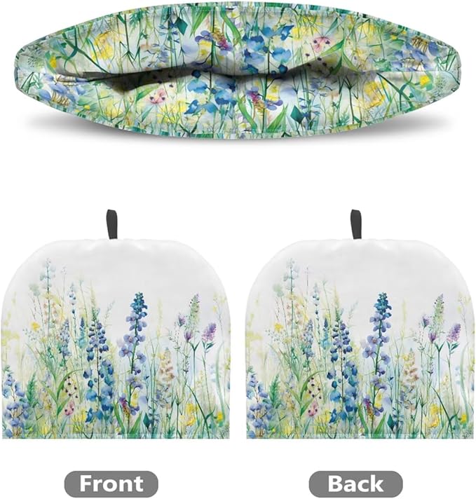 Tea Cozy for Teapots with Handle, Blue & Green Wildflower Print Dust Insulated Cover, Hanging Fold-Up Design, Suitable for Kitchen and Living Room Table Decoration