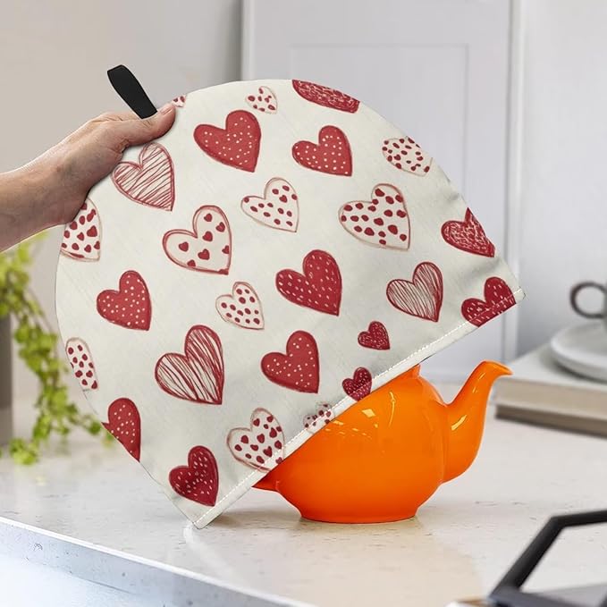 Love Heart Tea Pot Cover for Teapot Insulation Cover for Valentine's Day Pink Romantic February 14th Tea Pot Cover Warm Tea Cosy for Teapot