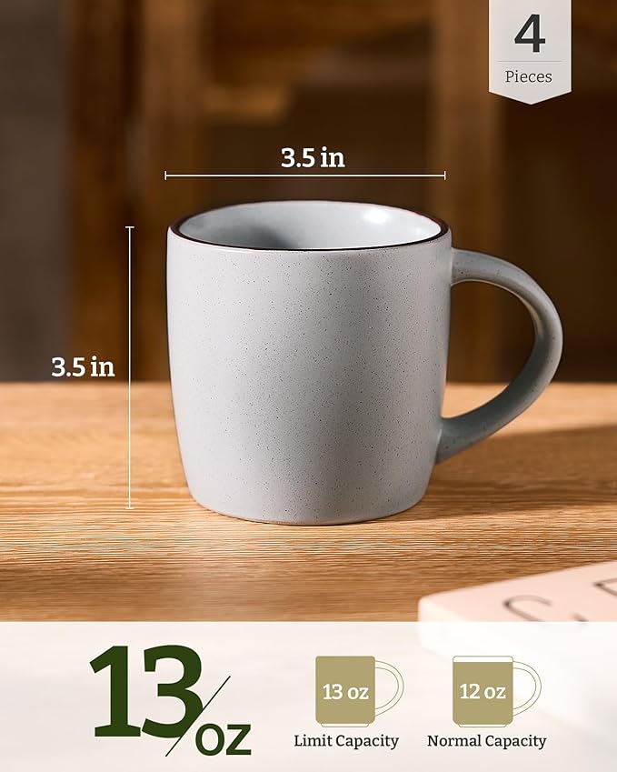 famiware Mercury Coffee Mugs 13 oz, Coffee Mugs Set of 4 with Handle, Cups for Latte, Hot Tea, Cappuccino, Mocha, Cocoa, Light Grey