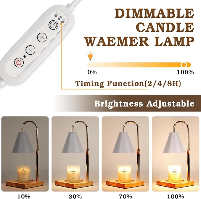 White Candle Warmer Lamp with Timer Dimmer, Electric Candle Lamp Warmer for Bedroom Decor, Birthday Gifts for Mom, Adjustable Metal Candle Lamp, Valentines Gifts, Home Decor for House Warming Gifts