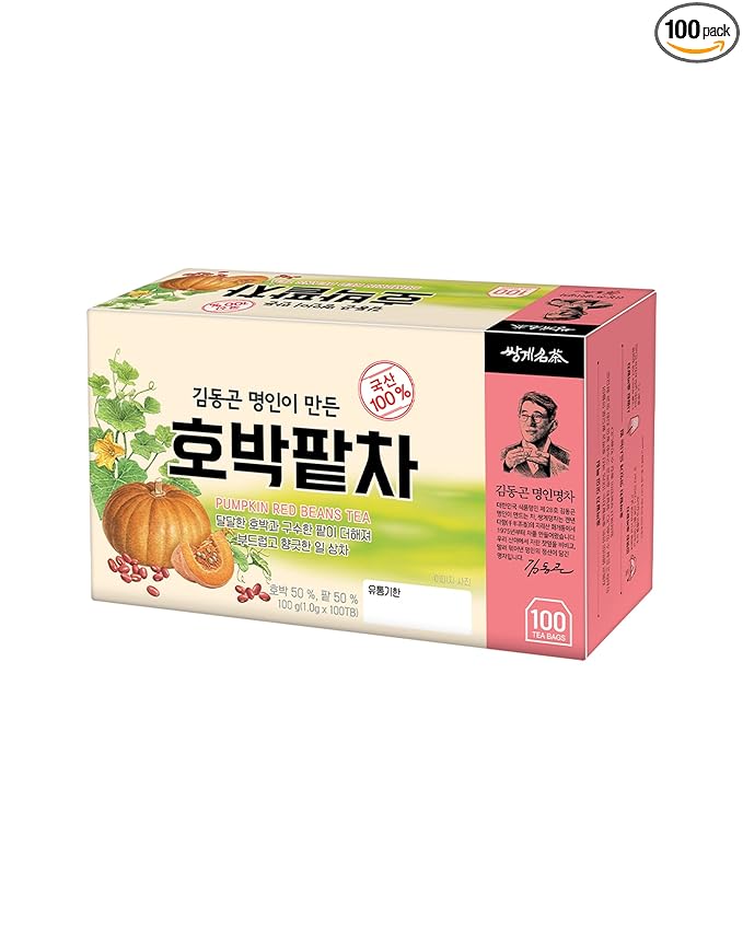 Ssanggye Pumpkin & Red Bean Korean Tea, 100 Tea Bags (1.0g), Bulk Size Premium Herbal Hot Cold 4 Seasons Daily Drink, Soft Savory Sweet Nutty Taste Soothing Asian Oriental Herb Caffeine Free
