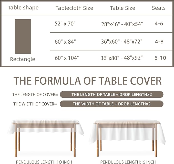 Rectangular Tablecloth Linen Texture Waterproof and Stain-Resistant Table Cloth, Kitchen Dining Table Decoration, 52 x 70 inch Fabric Natural Color