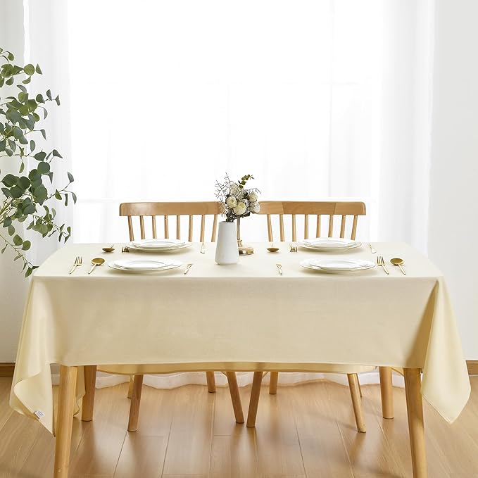 JIUZHEN Rectangle Table Cloth Faux Linen Farmhouse Tablecloth Wrinkle and Stain Resistant Decorative Fabric Table Cover for Kitchen, Dining Room, Parties and Camping, Champagne, 54 x 80 Inch