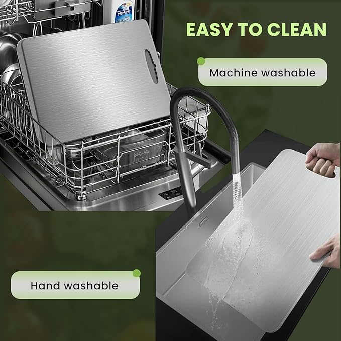 2 Pack, 100% Pure Titanium Cutting Board - Non-Slip Kitchen Chopping Board, Dishwasher Safe, Scratch Resistant, Easy to Clean, Durable & Hygienic for Meat, Vegetables, and Fruits（M+L)