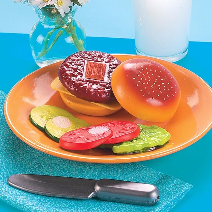 Small World Toys Build-A-Burger Play Food Set – Pretend Play Food Set for Kids – Toy Kitchen Accessories Pretend Food Burger Toy Hamburger – Birthday Gift for Kids 3+