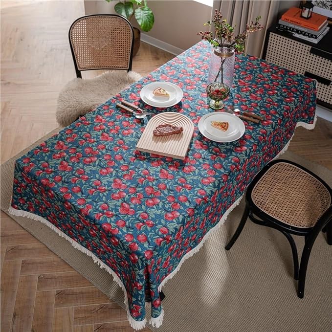 Rectangular Tablecloth Cherry Jacquard Tablecloth Thick Tablecloth Suitable for Restaurant Camping(Style14,100 * 140cm)