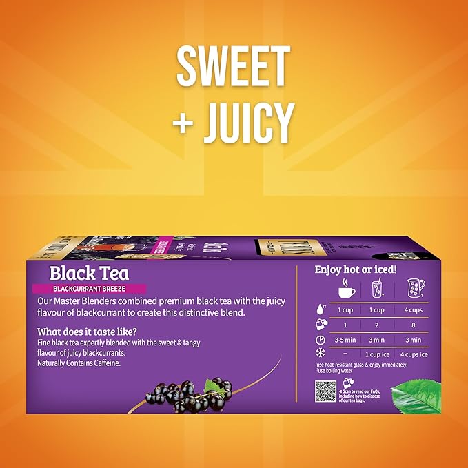 Twinings Blackcurrant Breeze Black Tea Individually Wrapped Bags, 100 Count (Pack of 1), Sweet, Tangy Taste, Caffeinated, Enjoy Hot or Iced, 100 Teabags