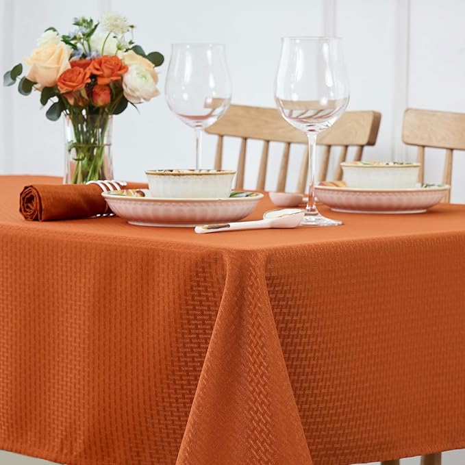 maxmill Rectangle Weaved Design Tablecloth Waterproof Spillproof Wrinkle Free Fall Table Cloth, Kitchen Dining Room Thanksgiving Decoration, Fabric Table Cover Halloween Party, 52 x 70 Inch, Rust