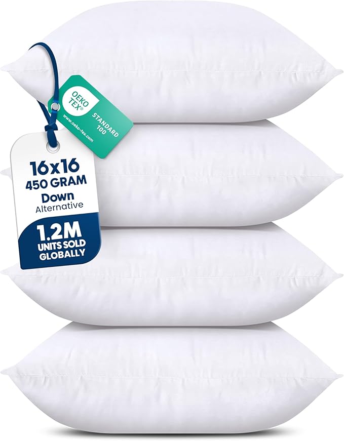 Utopia Bedding Throw Pillows (Set of 4, White) – 16 x 16 Inches Down Alternative Pillows for Bed, Sofa, and Couch - Fluffy Decorative Stuffer Pillow for Indoors & Outdoors
