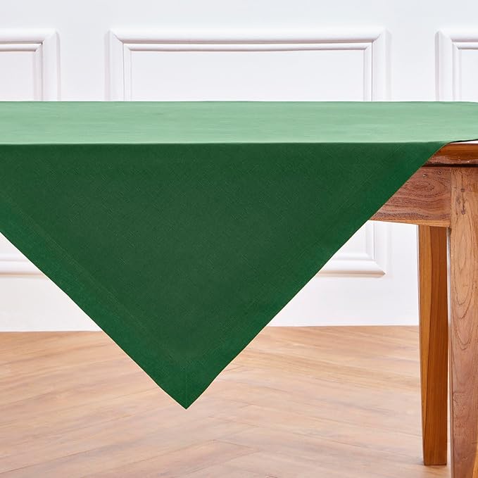 Solino Home Linen Square Tablecloth 52 x 52 Inch - 100% Pure Linen Pine Green Table Throw - Fete, Machine Washable Table Cloth