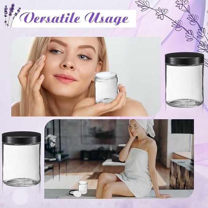 12 Pcs 8 oz Glass Jars with Lids, Clear Candle Jars with Black Lids Round Empty Candles Container Tins for Candle Making Storing Lotions Spice Powder Liquid Sample Makeup (Clear)
