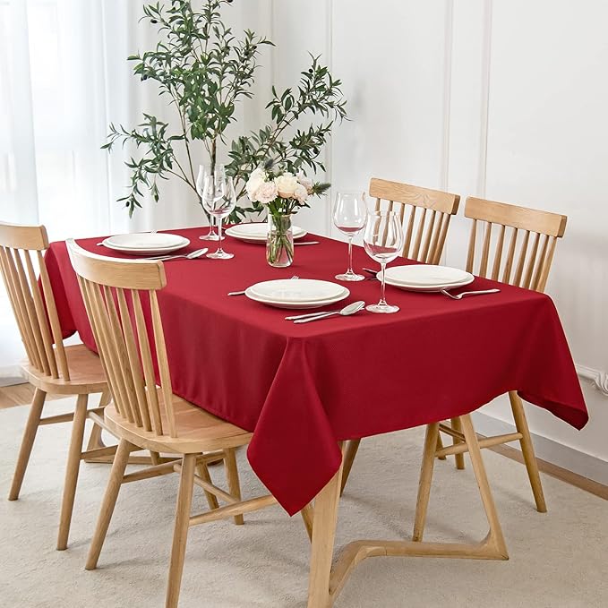 maxmill Jacquard Square Tablecloth Waterproof Spillproof Wrinkle Resistant Soft Textured Table Cloth for Dinner and Party Washable Polyester Fabric, Indoor and Outdoor Use, 60 x 60 Inch, Red