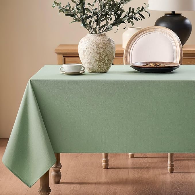 Faux Linen Tablecloths for Rectangle Tables, Burlap Textured Table Cloths Washable Farmhouse Table Cover Water Resistant for Dining, Wedding, Outdoor(Sage Green, 60"×84")