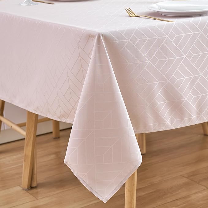 Table Cloth Rectangle Tablecloth 60 x 84 Inch Geometry Elegant Silky Soft Waterproof Washable Oblong Table Cover for Kitchen Dining Outdoor Birthday Party Banquet Decor Light Brown