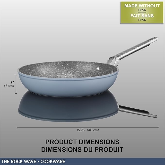 Starfrit The Rock Wave 20cm (8") Non-Stick Fry Pan with Wave.Tec Non-Slip Handle - Aluminum - Oven Safe - PFOA Free - Easy to Clean - Blue