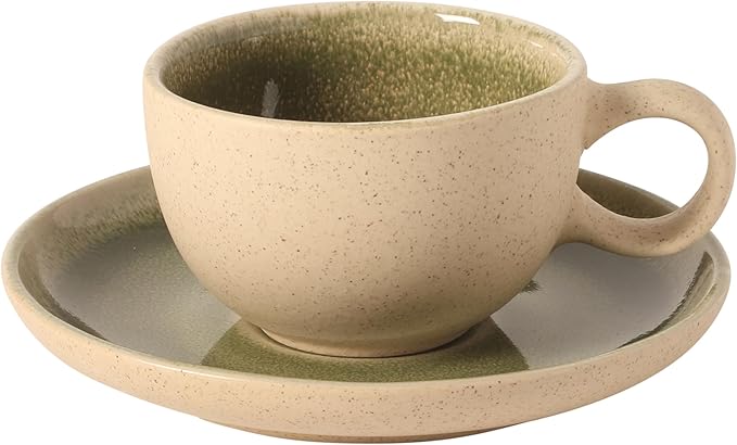 Gibson Elite Manila Bay 8-Piece Stoneware 5 oz Cup and Saucer Set, Reactive Glaze Espresso & Coffee Cups with Saucers, Assorted Colors