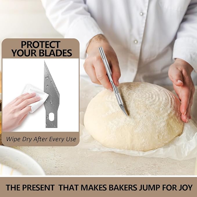 Premium Bread Lame - Sourdough Scoring Tool Kit with 21 Blades, Safety Cover, 2 Finger Sleeves, Pattern String - Stainless Steel Dough Scorer Knife for Artisan Bread Baking