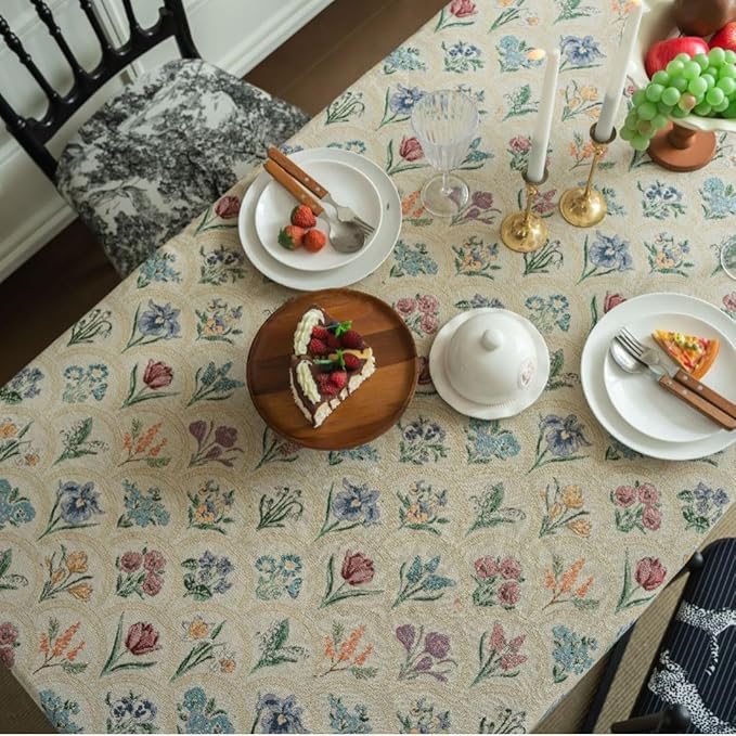 Rectangular Tablecloth Retro Green Plant Tablecloth Jacquard Rectangular Tablecloth Suitable for Restaurant Camping(140 * 180cm)