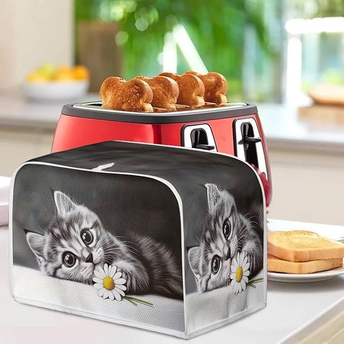 Doojoayie Cute Cat Toaster Cover for Kitchen Small Appliance Bread Machine Protector Washable Oven Cover 2 Slice Kitchen Decorative Accessories