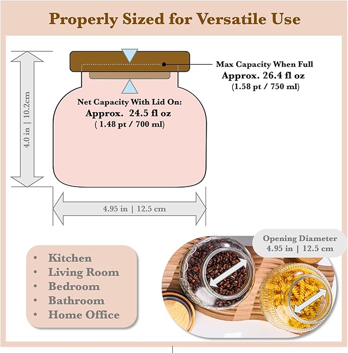 Decorative Pink Glass Jar with Airtight Wooden Lid 25.4 oz, Wide Mouth Vintage Kitchen Food Storage Container for Cookie Candy Honey Flour Spice Coffee Tea, Home Decor Sand Candle Holder Vase