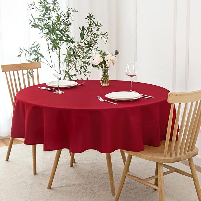 maxmill Round Textured Tablecloth Spill-Proof Wrinkle Free Soft Jacquard Table Cloth for Round Table Cover, for Dining Room Buffet Banquet Parties Holiday Dinner, 70 Inch Red