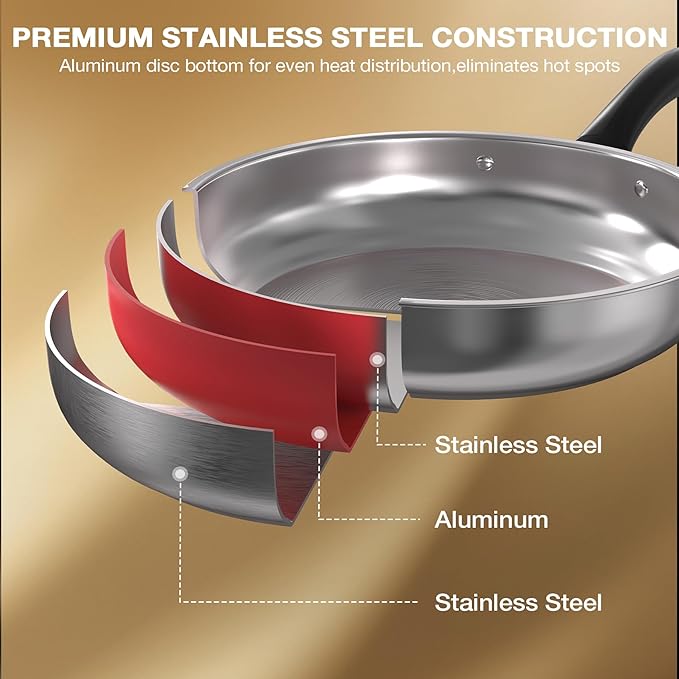 VBGK Pots and Pans Set Stainless Steel Cookware Set 10 Piece,Non Toxic Kitchen Induction Cookware Set,Kitchen Cooking Set with Tempered Glass lid & Stay-Cool Handle,Dishwasher Oven Safe,Stackable
